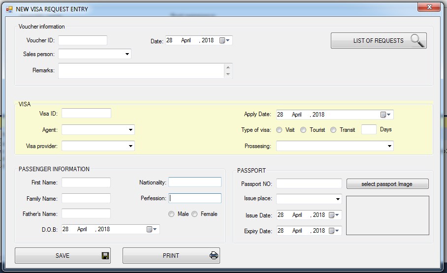 Visa entry form in iGreen accounting